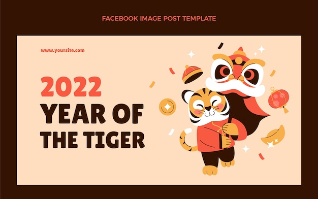 Flat chinese new year social media post template