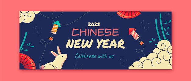 Flat chinese new year social media promo template