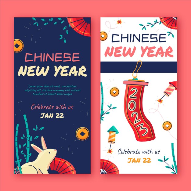 Flat chinese new year vertical banners set