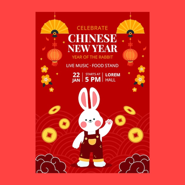 Flat chinese new year vertical flyer template