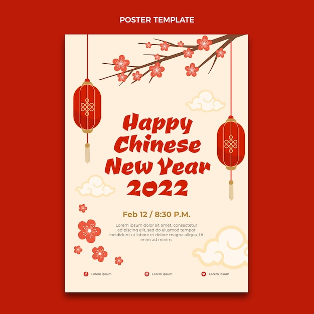 Flat chinese new year vertical poster template