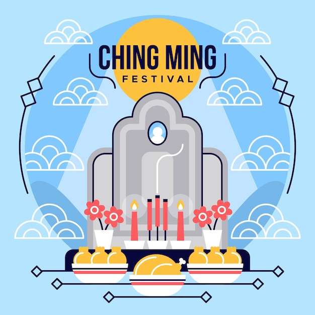 Flat ching ming festival illustration