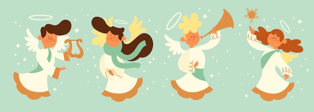 Free Vector flat christmas angel collection