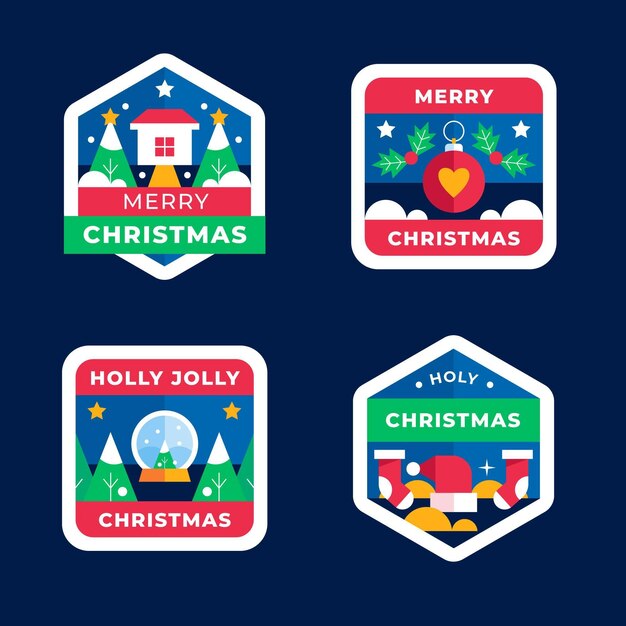 Flat christmas badges collection