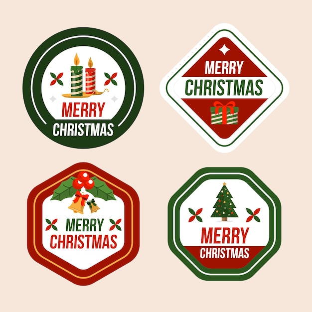 Free Vector flat christmas badges collection