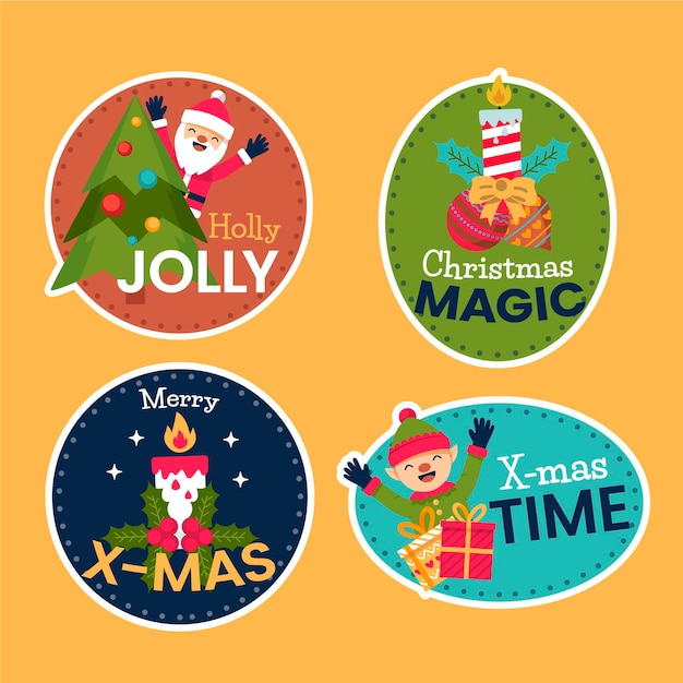 Free vector flat christmas badges collection