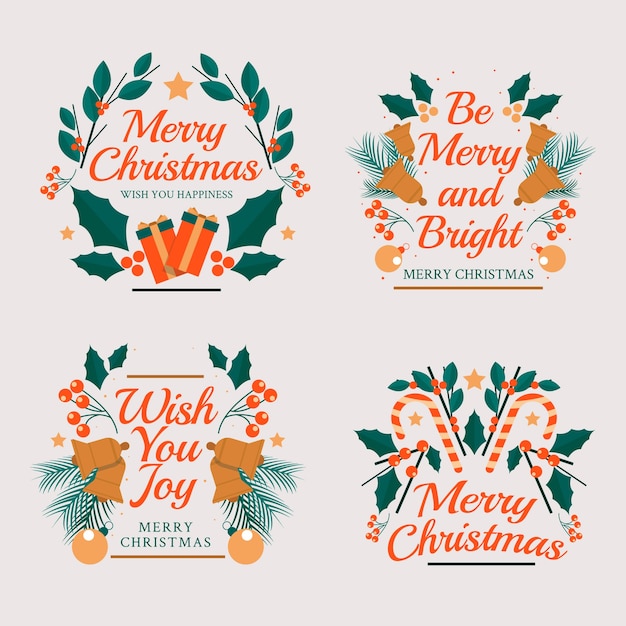 Free Vector flat christmas badges collection