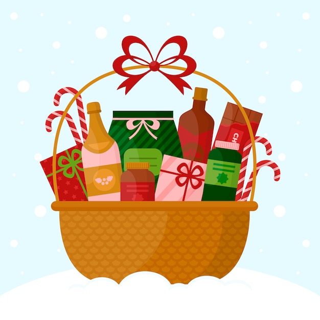 Flat christmas basket illustration