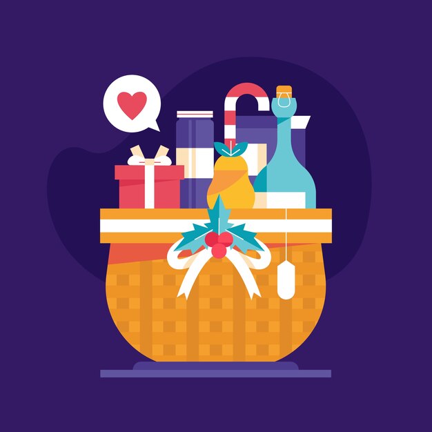 Flat christmas basket illustration