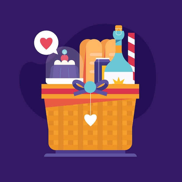 Flat christmas basket illustration