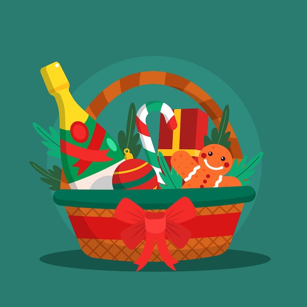 Flat christmas basket illustration