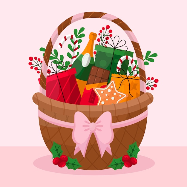 Free Vector flat christmas basket illustration