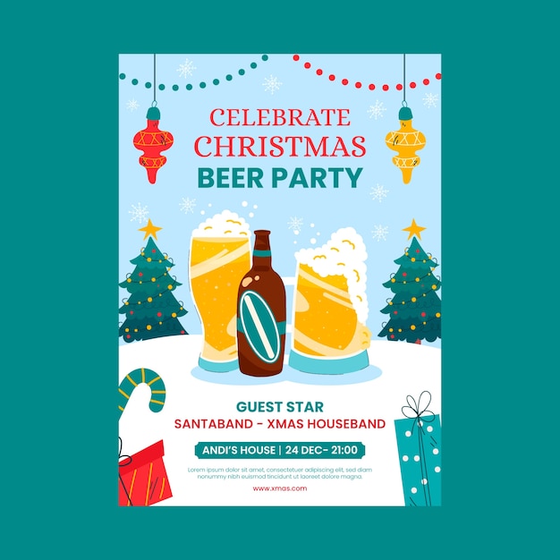 Free Vector flat christmas beer vertical poster template