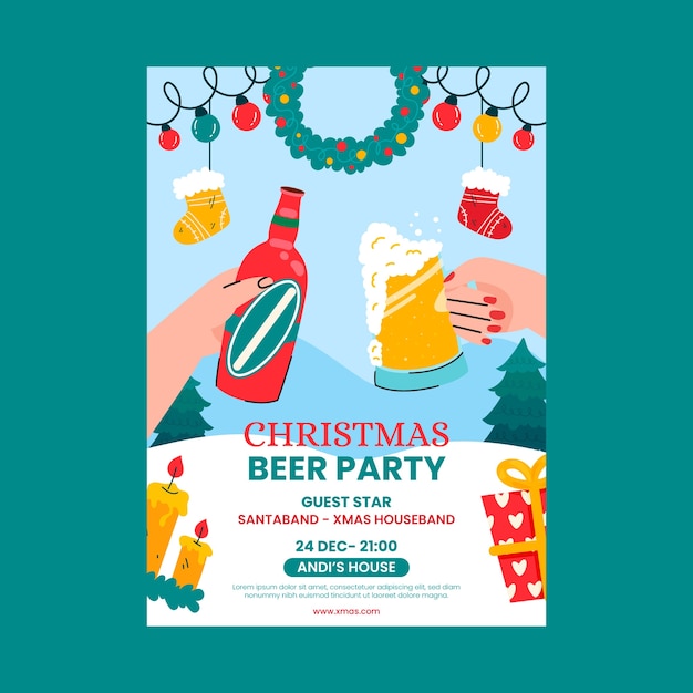 Free Vector flat christmas beer vertical poster template