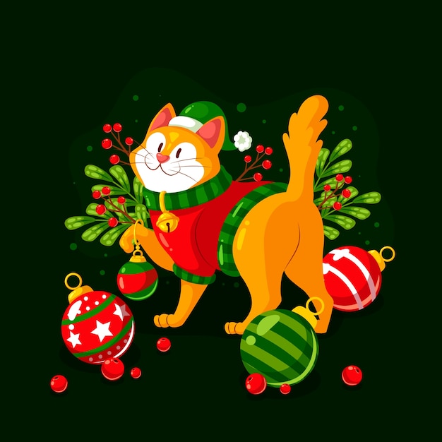 Free Vector flat christmas cat cartoon illustration