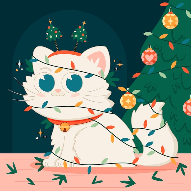 Free Vector flat christmas cat cartoon illustration