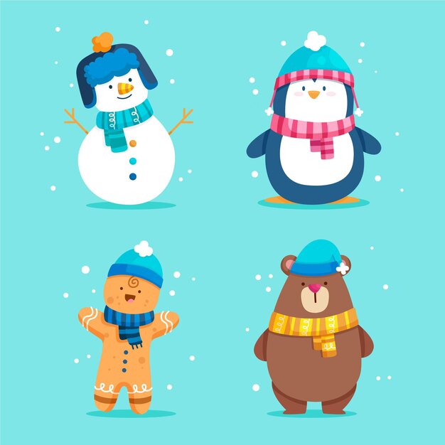 Flat christmas characters collection