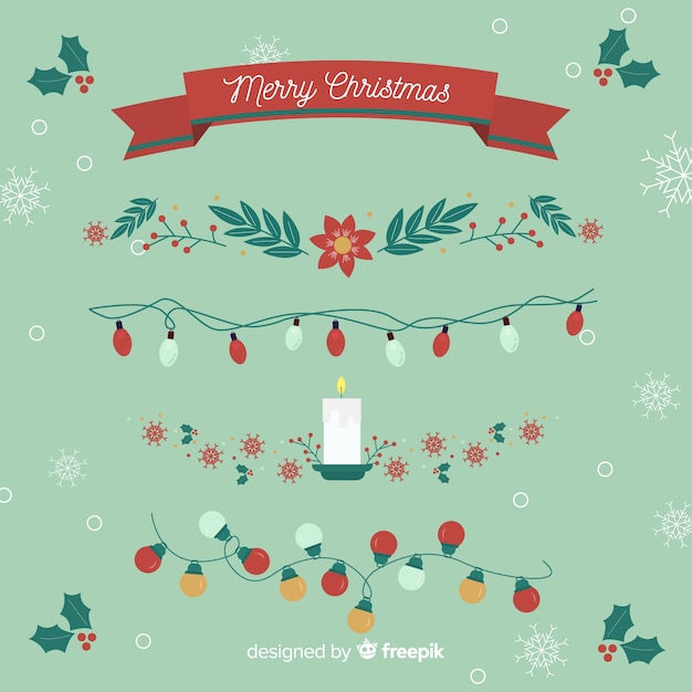 Free vector flat christmas decoration with ribbons and garlands