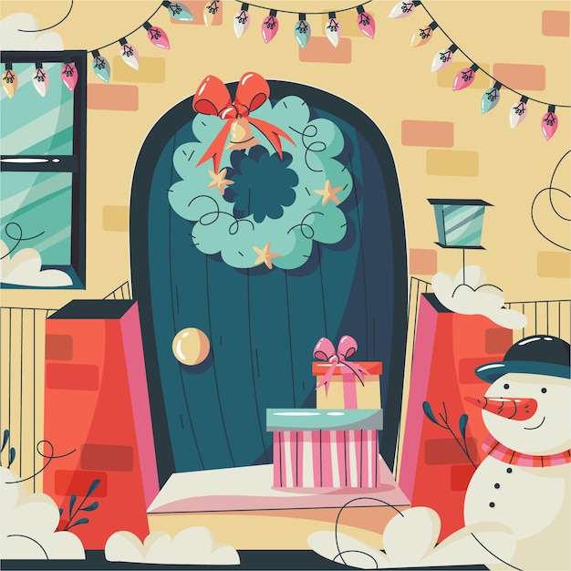 Free Vector flat christmas door illustration