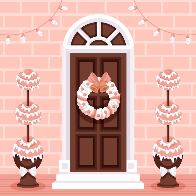 Flat christmas door illustration