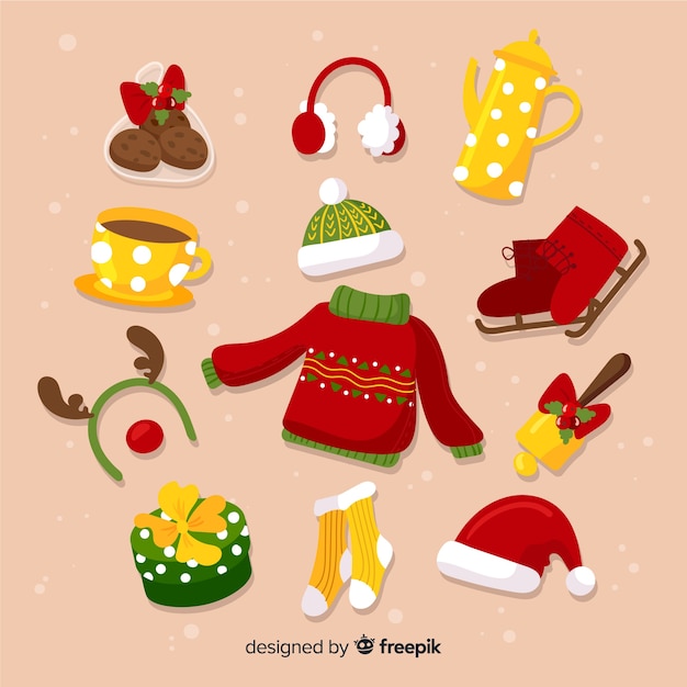 Free Vector flat christmas element collection