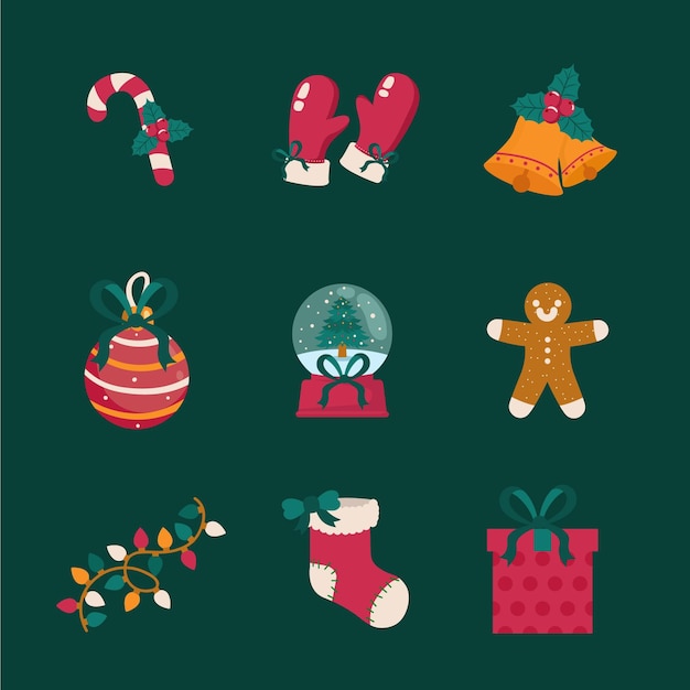 Free vector flat christmas elements collection