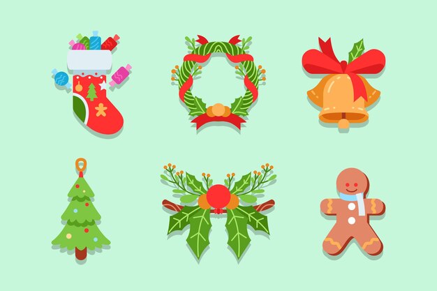 Flat christmas elements collection