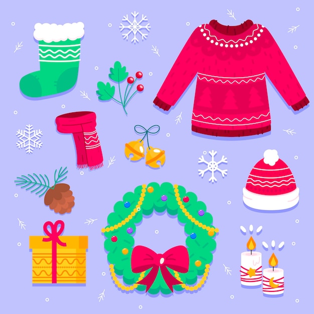 Free Vector flat christmas elements collection