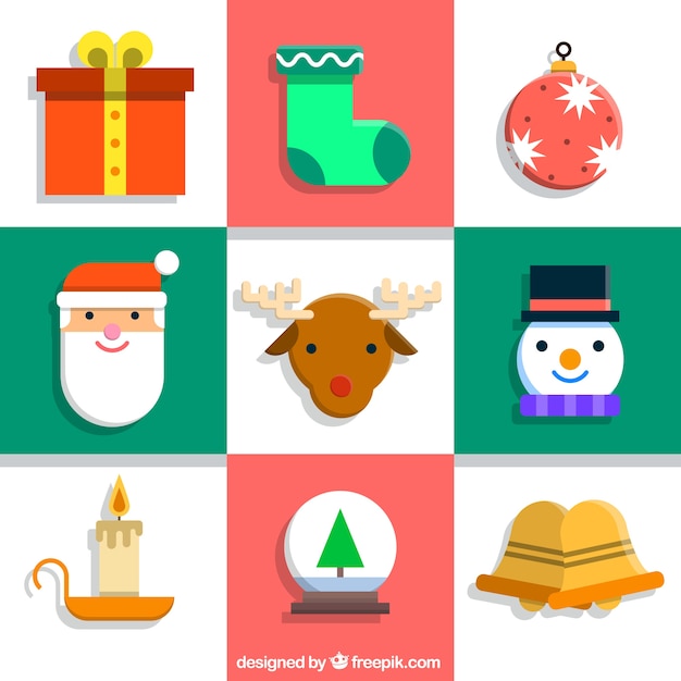 Flat Christmas Elements Icons Collection