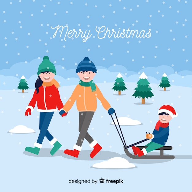 Free vector flat christmas family scene