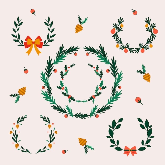 Free Vector flat christmas flower & wreath collection