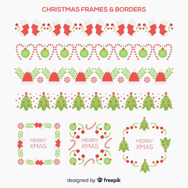 Flat christmas frames and borders pack