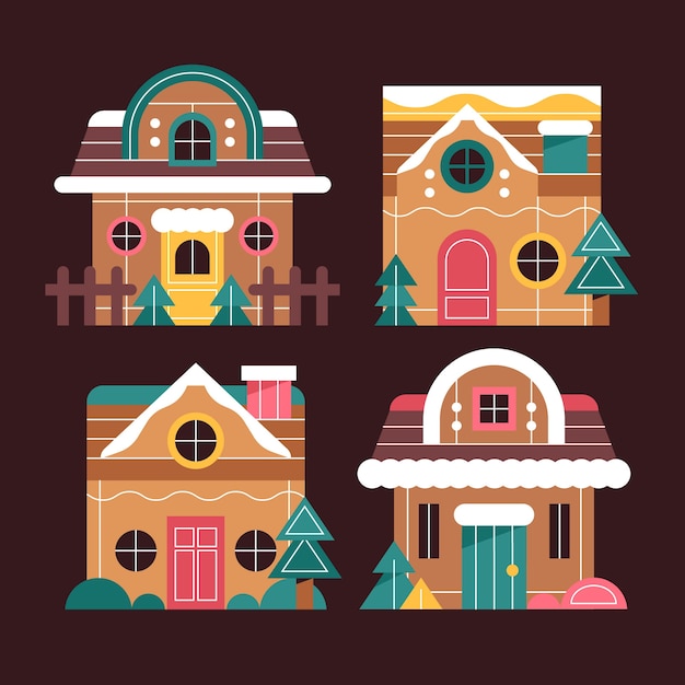 Free Vector flat christmas gingerbread houses collection