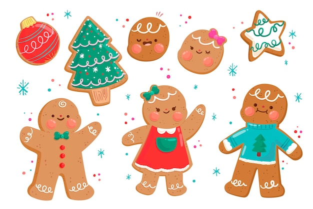 Flat christmas gingerbread man cookies collection