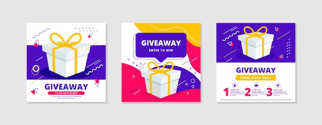 Free vector flat christmas giveaway instagram posts collection