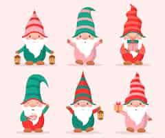 Free vector flat christmas gnomes collection