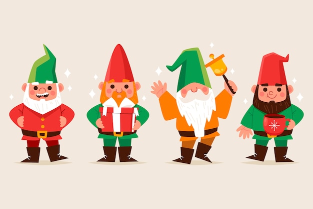 Flat christmas gnomes collection