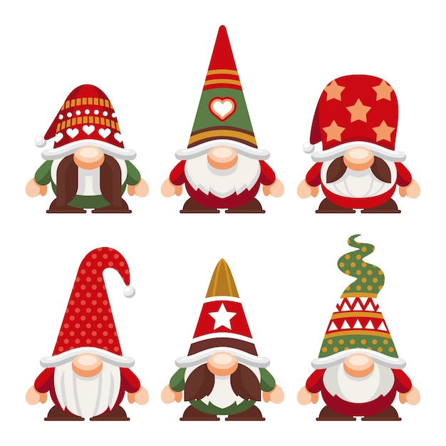 Free Vector flat christmas gnomes collection