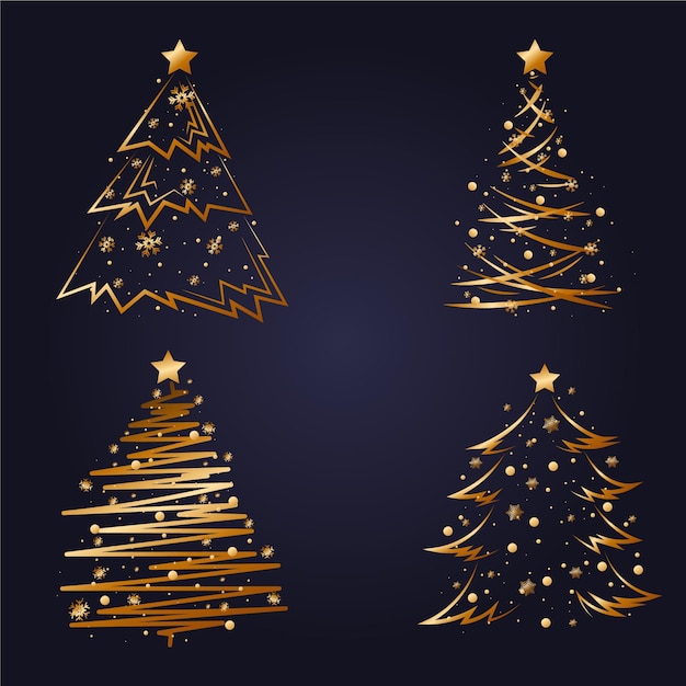 Free Vector flat christmas golden tree set