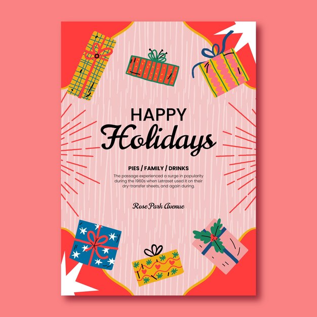 Flat christmas greeting card template with presents