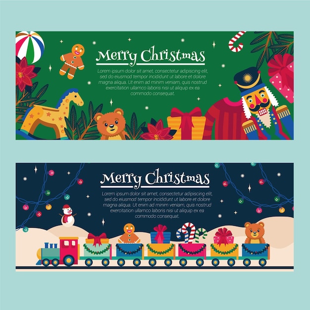 Flat christmas horizontal banners set