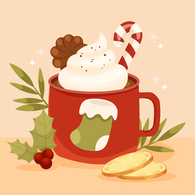 Free Vector flat christmas hot chocolate illustration