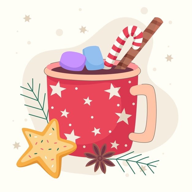 Flat christmas hot chocolate illustration