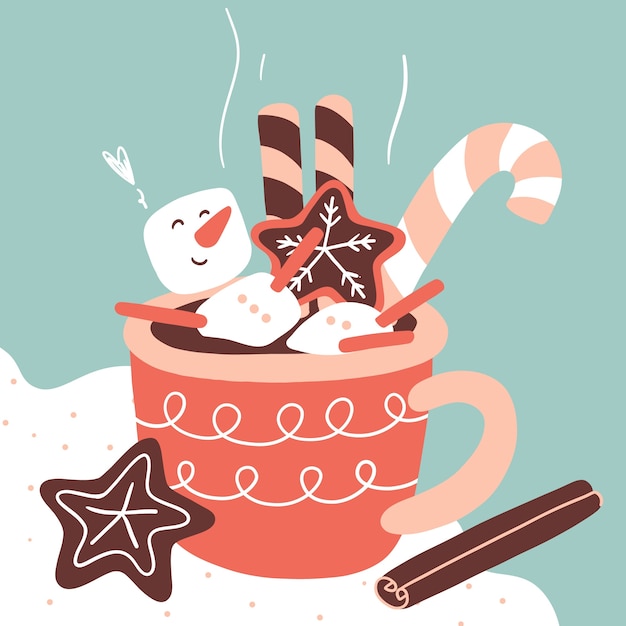 Free Vector flat christmas hot chocolate illustration