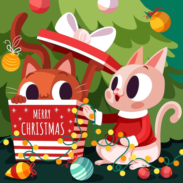 Free Vector flat christmas illustration with cat