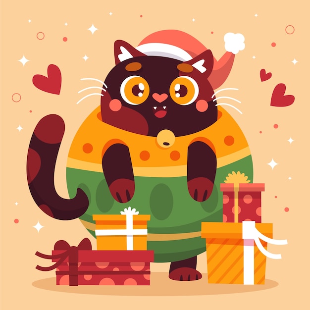 Free Vector flat christmas illustration with cat