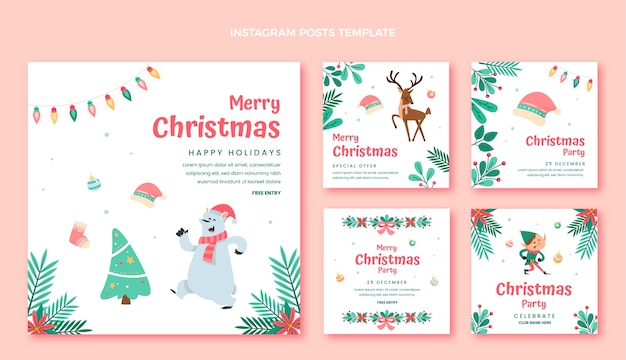 Flat christmas instagram posts collection