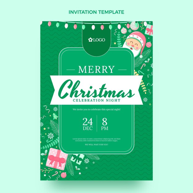 Flat christmas invitation template