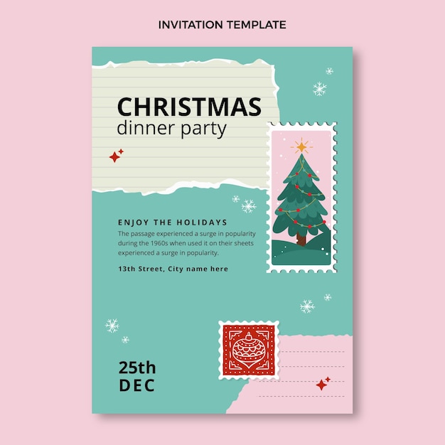 Flat christmas invitation template