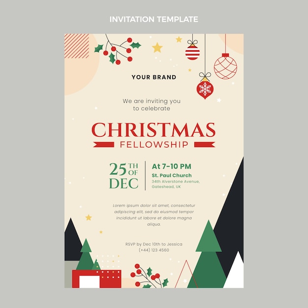 Flat christmas invitation template